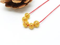 18K Solid Yellow Gold Roundel Shape Textured Finished 7X6mm Bead, SGTAN-0100, Sold By 1 Pcs.