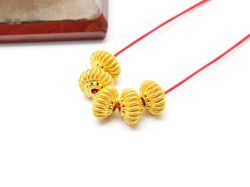 18K Solid Yellow Gold Roundel Shape Textured Finished 9X6mm Bead, SGTAN-0102, Sold By 1 Pcs.