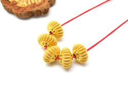 18K Solid Yellow Gold Roundel Shape Textured Finished 10X6,5mm Bead, SGTAN-0106, Sold By 1 Pcs.