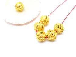 18K Solid Yellow Gold Roundel Shape Textured Finished, 12X11mm Plain Bead, SGTAN-0111, Sold By 1 Pcs.