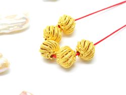 18K Solid Yellow Gold Roundel Shape Textured Finished, 9X9,50mm Bead, SGTAN-0112, Sold By 1 Pcs.