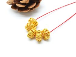 18K Solid Yellow Gold Roundel Shape Textured Finished 9X7,50mm Bead, SGTAN-0114, Sold By 1 Pcs.