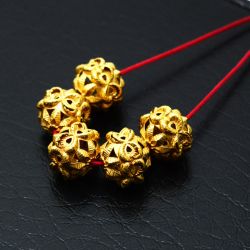 18K Solid Yellow Gold Roundel Shape Textured Finished 10X11mm Plain Bead, SGTAN-0118, Sold By 1 Pcs.