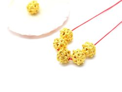 18K Solid Yellow Gold Roundel Shape Textured Finished 8,50X9mm Plain Bead, SGTAN-0119, Sold By 1 Pcs.