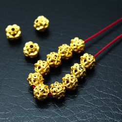 18K Solid Yellow Gold Roundel Shape Textured Finished 7,5X7mm Bead, SGTAN-0120, Sold By 1 Pcs.