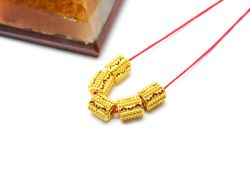 18K Solid Yellow Gold Fancy Drum Shape Textured Finished 9X8mm Bead, SGTAN-0123, Sold By 1 Pcs.