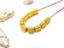 18K Solid Yellow Gold Fancy Drum Shape Textured Finished 7X6mm Bead, SGTAN-0124, Sold By 1 Pcs.