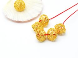 18K Solid Yellow Gold Drum Shape Plain Textured Finishing  12X14 mm Bead, SGTAN-0129, Sold By 1 Pcs.