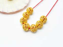 18K Solid Yellow Gold Round Shape  Plain Textured Finishing  8X7,5 mm Bead, SGTAN-0142, Sold By 1 Pcs.