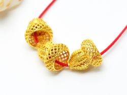 18K Solid Yellow Gold Cap Shape Plain Textured Finishing 10X9mm Bead, SGTAN-0160, Sold By 1 Pcs.