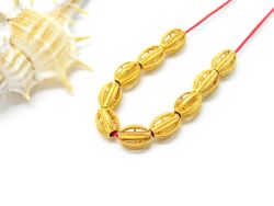 18K Solid Yellow Gold Oval Shape Textured Finishing 6X8mm Bead, SGTAN-0161, Sold By 1 Pcs.