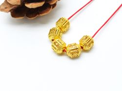 18K Solid Yellow Gold Drum Shape Plain Textured Finishing 7,5X8,5mm Bead, SGTAN-0170, Sold By 1 Pcs.