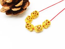 18K Solid Yellow Gold Drum Shape Plain Textured Finishing 8,5X11mm Bead, SGTAN-0171, Sold By 1 Pcs.