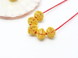 18K Solid Yellow Gold Roundel Shape Plain Textured Finishing 7X8,50mm Bead, SGTAN-0173, Sold By 1 Pcs.