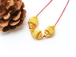 18K Solid Yellow Gold Drum Shape Plain Lining Finishing 17X11mm Bead, SGTAN-0261, Sold By 1 Pcs.