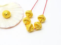 18K Solid Yellow Gold Roundel Shape Plain Lining Finishing 12,5X12mm Bead, SGTAN-0265, Sold By 1 Pcs.