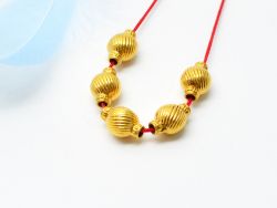 18K Solid Yellow Gold Fancy Roundel Shape Plain Lining Finishing 11X7mm Bead, SGTAN-0267, Sold By 1 Pcs.