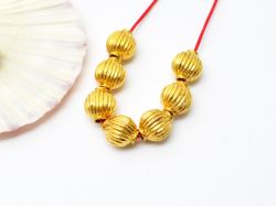 18K Solid Yellow Gold Oval Shape Plain Lining Finishing 8,5X7mm Bead, SGTAN-0271, Sold By 1 Pcs.