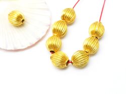 18K Solid Yellow Gold Oval Shape Plain Lining Finishing 12X10mm Bead, SGTAN-0276, Sold By 1 Pcs.