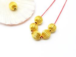 18K Solid Yellow Gold Oval Shape Plain Lining Finishing 10X9mm Bead, SGTAN-0277, Sold By 1 Pcs.