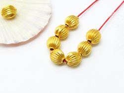 18K Solid Yellow Gold Oval Shape Plain Lining Finishing 9,5X8mm Bead, SGTAN-0278, Sold By 1 Pcs.