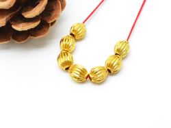 18K Solid Yellow Gold Oval Shape Plain Lining Finishing 8X6mm Bead, SGTAN-0280, Sold By 1 Pcs.