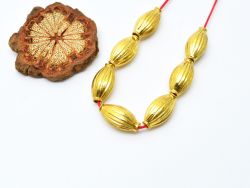 18K Solid Yellow Gold Rice Drum Shape Plain Lining Finishing 14X7mm Bead, SGTAN-0281, Sold By 1 Pcs.