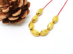 18K Solid Yellow Gold Rice Drum Shape Plain Lining Finishing 11X6mm Bead, SGTAN-0282, Sold By 1 Pcs.