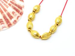 18K Solid Yellow Gold Rice Drum Shape Plain Lining Finishing 9X6mm Bead,  SGTAN-0283, Sold By 1 Pcs.