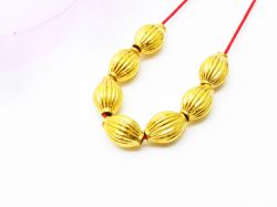 18K Solid Yellow Gold Rice Drum Shape Plain Lining Finishing 10X7mm Bead, SGTAN-0284, Sold By 1 Pcs.