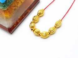 18K Solid Yellow Gold Rice Drum Shape Plain Lining Finishing 9X6mm Bead, SGTAN-0285, Sold By 1 Pcs.