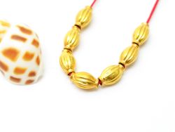 18K Solid Yellow Gold Rice Drum Shape Plain Lining Finishing 8X5mm Bead, SGTAN-0286, Sold By 1 Pcs.