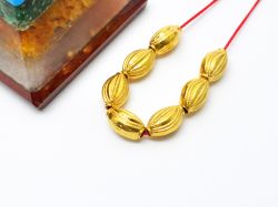 18K Solid Yellow Gold Rice Drum Shape Plain Lining Finishing 12X8X7mm Bead, SGTAN-0288, Sold By 1 Pcs.