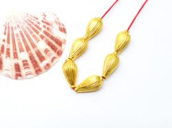 18K Solid Yellow Gold Fancy Drop Shape Plain Lining Finishing 15,50X8mm Bead, SGTAN-0291, Sold By 1 Pcs.