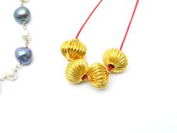 18K Solid Yellow Gold Roundel Shape Plain Lining Finishing 9,5X12mm Bead, SGTAN-0293, Sold By 1 Pcs.