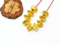 18K Solid Yellow Gold Drum Shape Plain Lining Finishing 7X9,5mm Bead, SGTAN-0295, Sold By 1 Pcs.