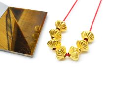 18K Solid Yellow Gold Drum Shape Plain Lining Finishing 6X8mm Bead, SGTAN-0296, Sold By 1 Pcs.