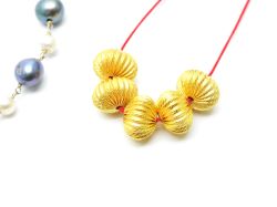 18K Solid Yellow Gold Round Ball Shape Plain Lining Finishing 12X7,5mm Bead, SGTAN-0304, Sold By 1 Pcs.