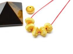 18K Solid Yellow Gold Round Ball Shape Plain Lining Finishing 10X7mm Bead, SGTAN-0306, Sold By 1 Pcs.
