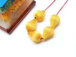 18K Solid Yellow Gold Drop Shape Plain Lining Finishing 16,5X12mm Bead, SGTAN-0311, Sold By 1 Pcs.