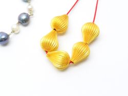 18K Solid Yellow Gold Drop Shape Plain Lining Finishing 15X11mm Bead, SGTAN-0312, Sold By 1 Pcs.