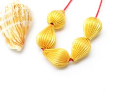 18K Solid Yellow Gold Drop Shape Plain Lining Finishing 13X10mm Bead, SGTAN-0313, Sold By 1 Pcs.