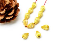 18K Solid Yellow Gold Drop Shape Plain Lining Finishing 12X8mm Bead, SGTAN-0318, Sold By 1 Pcs.