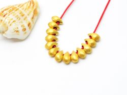 18K Solid Yellow Gold Drop Shape Brushed Finishing 4X6,5mm Bead, SGTAN-0394, Sold By 2 Pcs.