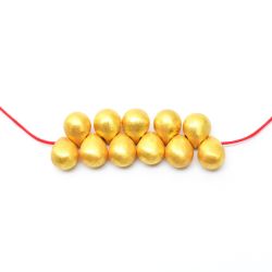 18K Solid Yellow Gold Drop Shape Brushed Finishing 7,5X9,5mm Bead, SGTAN-0396, Sold By 1 Pcs.
