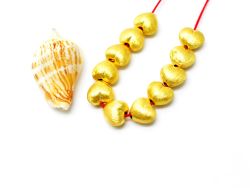 18K Solid Yellow Gold Heart Shape Brushed Finishing 9X9,5mm Bead, SGTAN-0398, Sold By 1 Pcs.