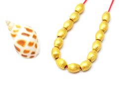 18K Solid Yellow Gold Oval Shape Brushed Finishing 5X6,5mm Bead, SGTAN-0403, Sold By 1 Pcs.