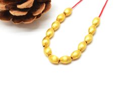 18K Solid Yellow Gold Oval Shape Brushed Finishing 7X8mm Bead, SGTAN-0405, Sold By 1 Pcs.