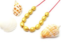 18K Solid Yellow Gold Oval Shape Matt Finishing 6X8,5mm Bead, SGTAN-0409, Sold By 1 Pcs.