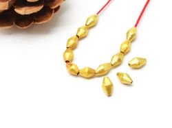 18K Solid Yellow Gold Drum Shape Brushed Finishing 4.5X7.5mm Bead Sold by 2 Pcs 